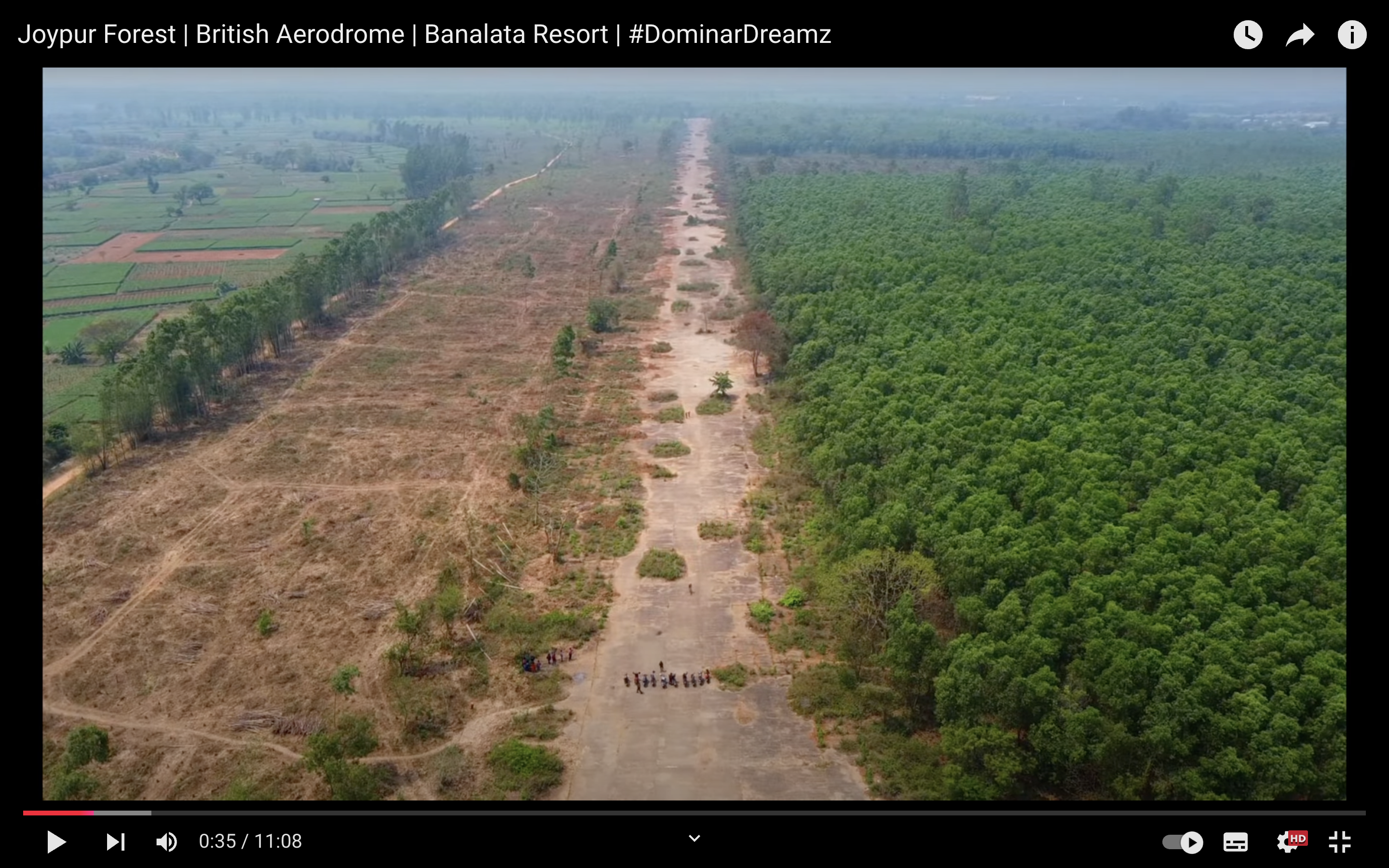 A drone shot of Joypur forest. Screengrab from YouTube video ‘Joypur Forest | British Aerodrome | Banalata Resort | #DominarDreamz’ by Voyager Dev, https://www.youtube.com/watch?v=v7lSZL-zvM4